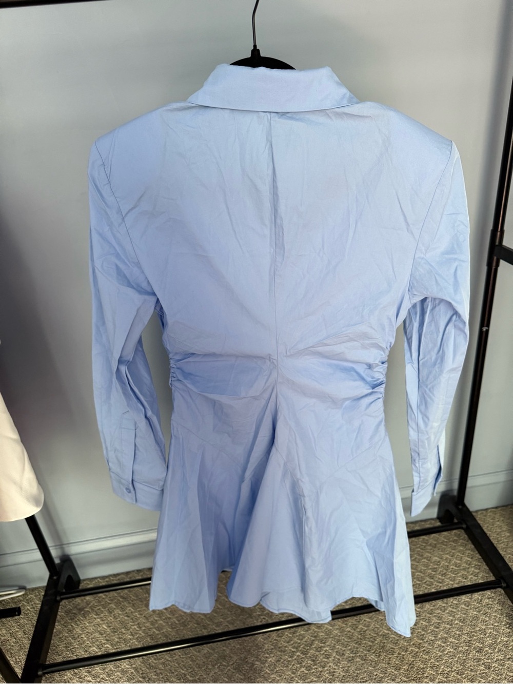 NWT Commense Asymmetric Hem Ruched Button-Up Blue Shirt Dress - Picture 9 of 12